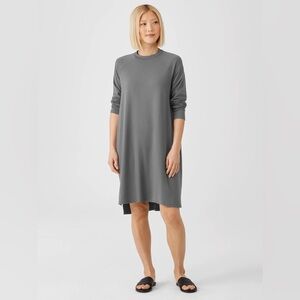 Eileen Fisher Viscose Jersey Crew Neck Dress Large gray long sleeve Knee Length